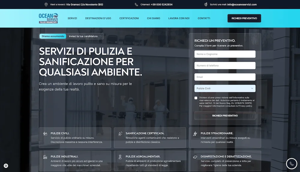 Sito web pulizie professionali Oceano Servizi Brescia